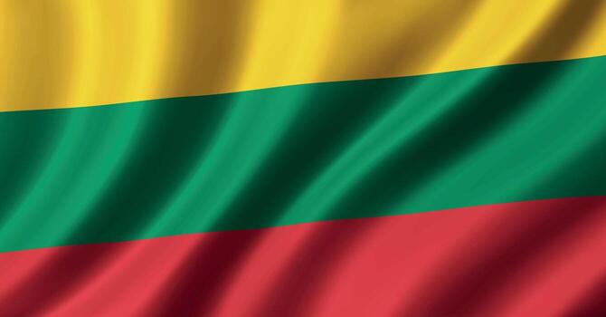 Lithuania flag waving in wind with realistic textile texture vector