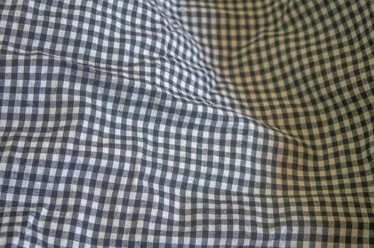 Close up on a black and white gingham fabric with a classic checkered pattern and soft folds, ideal for backgrounds, textiles, and designs with a touch of rustic charm photo