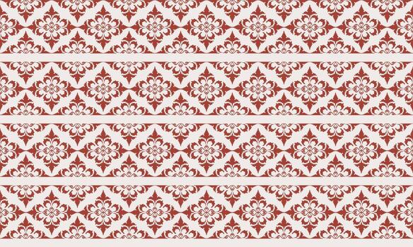 Seamless traditional damask pattern in red and white, elegant ornamental textile design. pixel pattern vector