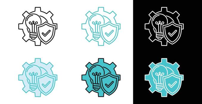 Idea protection icon, a lightbulb with a shield and a gear, symbolizing intellectual property security vector