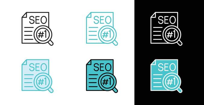SEO ranking outline icon with a magnifying glass, for search results and website analytics vector