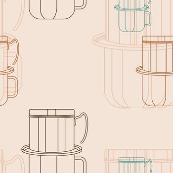 Editable Vietnamese Drip Coffee With Outline Style Vectorized Illustration as Seamless Pattern for Creating Background of Cafe With Vietnamese Culture and Tradition Related Design vector