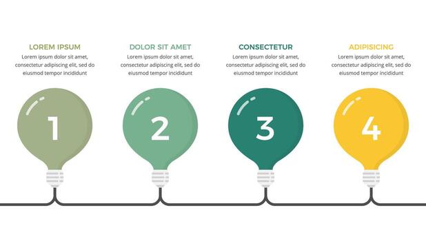 Infographic template with 4 light bulbs with numbers and text vector