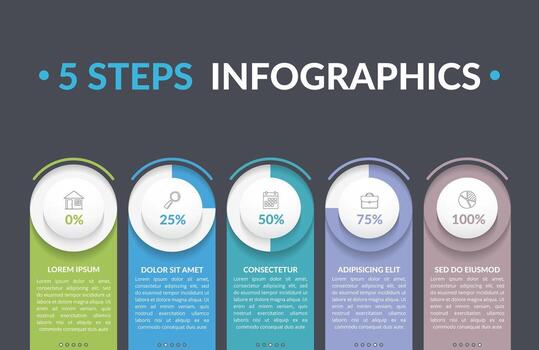 Five lemenets infographic template with round progress indicators vector