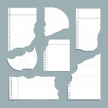 Torn page collection for creative notebook, journal, or scrapbook designs with line paper texture vector