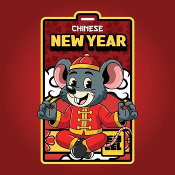 Chinese new year mouse with red background vector