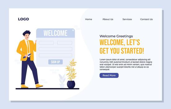 Web page design template for Welcome Greetings Celebration Login Page Message illustration Registration Screen Designs vector