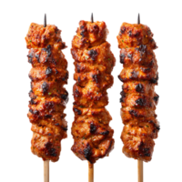 drei köstlich Hähnchen Spieße gegrillt zu Perfektion isoliert auf transparent Hintergrund png