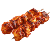 gegrillt saftig Hähnchen Spieße mit beschwingt Glasur und verkohlen Markierungen auf transparent Hintergrund png