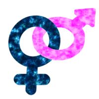 cósmico masculino y hembra género símbolos entrelazados png