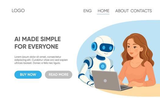 aterrizaje página ilustración con robot Ayudar mujer en línea vector