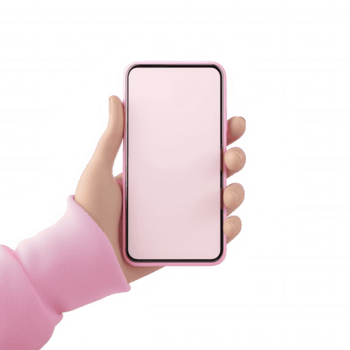 3d icono dibujos animados rosado mano avaro inteligente teléfono con vacío mostrar, transparente antecedentes permitiendo sin costura elemento gráfico diseño inserción digital png