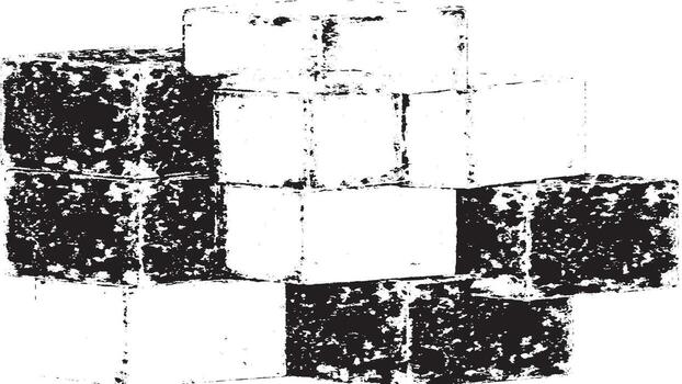 High contrast black and white grunge cube block texture background featuring distressed rough surface patterns perfect for posters, covers, overlays, abstract artwork, and graphic design vector