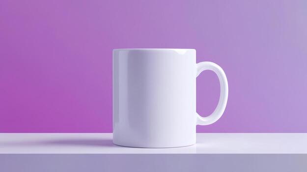 A plain white ceramic mug is placed on a block in front of a soft gradient background, showcasing its minimal design and versatility photo