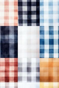 Multiple checkered squares featuring a variety of colors arranged in a grid, showcasing a vibrant and textured design photo