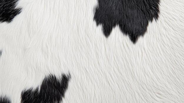 Close-up view of a cow's hide reveals a unique black and white pattern, highlighting the texture of the fur and natural colors photo