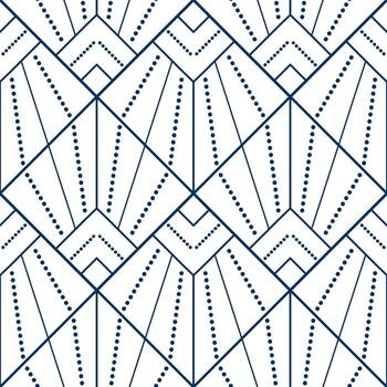 Seamless geometric pattern from lines and dots. Decorative square diagonal ornament. Blue pattern on white background. Strict monochrome design. Mosaic tile ornament vector