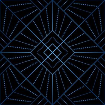 Seamless geometric pattern from lines and dots. decorative square diagonal ornament. Blue gradient pattern on black background. Strict monochrome design. Mosaic tile background vector