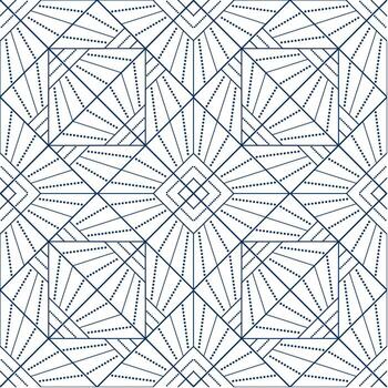 Kaleidoscope seamless geometric pattern from lines and dots. decorative square diagonal ornament. Blue pattern on white background. Strict monochrome design. Mosaic tile ornament vector
