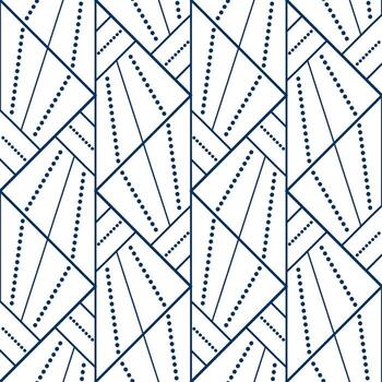 Seamless geometric pattern from lines and dots. decorative vertical ornament of triangles. Blue pattern on white background. Clear monochrome design. Mosaic tile background for design project. vector
