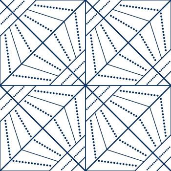 Seamless pattern of lines and intermittent lines. decorative square diagonal ornament. Blue pattern on white background. Strict monochrome design. Mosaic tile background for design project. vector