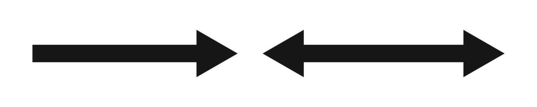 Arrow and double arrow icons. Look here symbols. Black horizontal pointer, direction, location and reverse, two side, width signs isolated on white background. graphic illustration vector