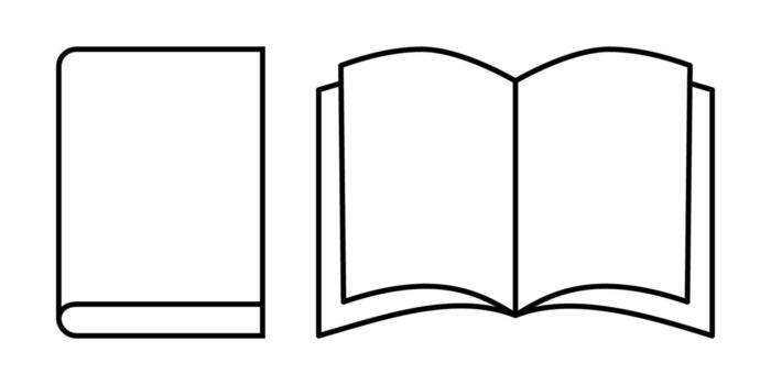 Open and closed book icons in outline style. Library pictograms isolated on white background. Bookstore signs. Learning, reading or getting information concept. graphic illustration vector