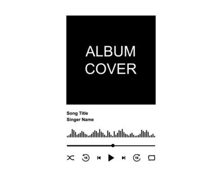 Design of music player interface with album cover frame, buttons, loading bar and sound wave. Playback menu template vector