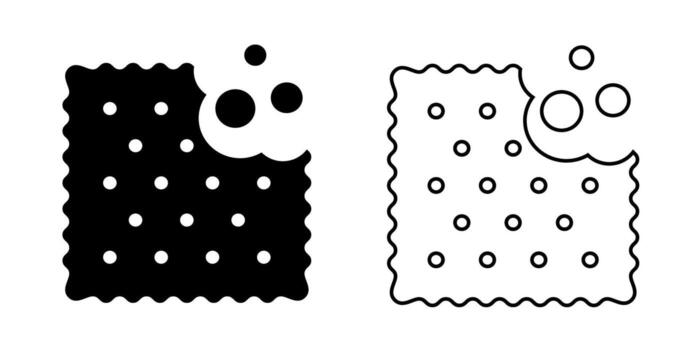 Set of bitten cracker icons with crumbs. Sweet or salty biscuit cookies in square shapes. Popular crunchy snacks isolated on white background. graphic illustration vector