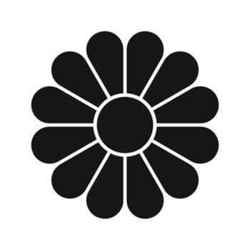 Flower silhouette with core and 12 petals. Pie chart divided on twelve equal segments in leaf shapes isolated on white background. Floral diagram for data presentation. graphic illustration vector