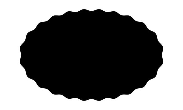 Oval shape with curvy borders. Elliptic form with wavy edges. Text box, sticker, tag or speech bubble template isolated on white background. graphic illustration vector