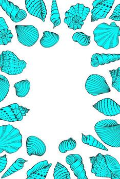 Seashells with copy space for design or message. Hand drawn vector