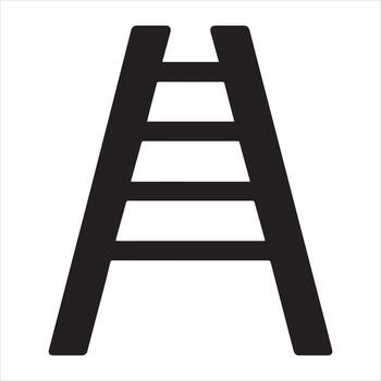 Simple black silhouette of a ladder against a white background representing ascent and access vector