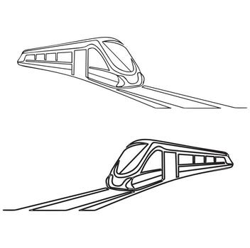 Continuous one line drawing of modern train. One line drawing illustration of modern speed passenger commuter train. Transportation, railway, fast vehicle concept single line. Editable outline vector