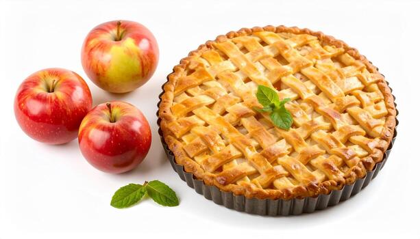 apple pie with fresh apples on white background photo
