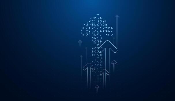 Blue Arrows pointing up on Abstract Background With Blue Glowing Arrows Pointing UpwardsGrowing up arrows on gradient blue background. The Group of upward vector