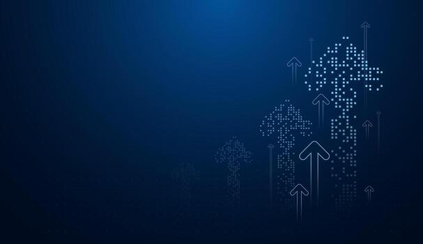 Upwards Growing up arrows on gradient blue background. The Group of upward. Blue Arrows pointing up on Abstract Background With Blue Glowing Arrows vector