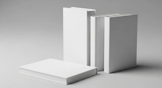 Three Blank White Books Mockup on Gray Background photo