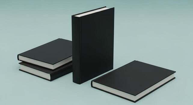 Three Black Books on a Teal Background Mockup for Design photo