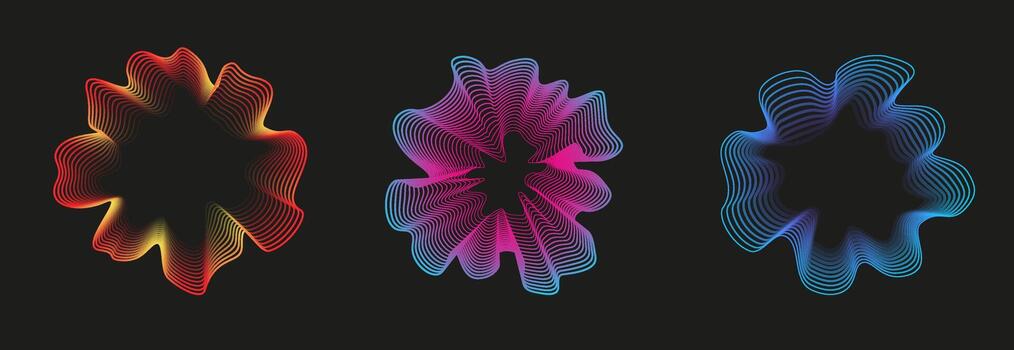 neon audio equalizer with radial pattern. Circular sound wave for music, voice recognition, and radio visuals. vector