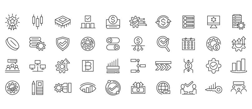 Operations line icon set. Gear, adjustments, setup, preferences, containing options, controls, service, operation, automation, productivity outline icon collection vector