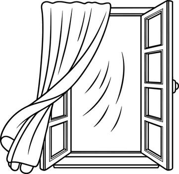 Open window curtains gently blowing inward with german text inspirational vector