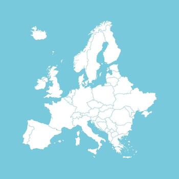 Europe map. Europe map with Andorra highlighted in red, isolated on blue background. vector