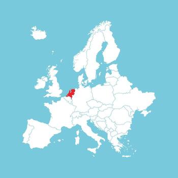 Europe map. Europe map with Netherland highlighted in red, isolated on blue background. vector