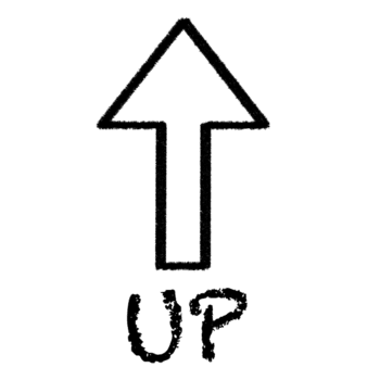 Black upward arrow with UP text, simple direction icon symbolizing growth, progress, and navigation isolated on transparent background. png