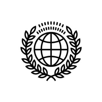 Global Achievement A Symbol of Worldwide Success and Recognition with Laurel Leaves Frame vector