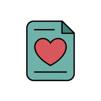 Stylized Romantic Document File with Heart Symbol and Folded Corner Graphic Design vector
