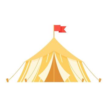 illustration of a yellow military field tent with a red flag representing deployment and service for Veterans Day. vector