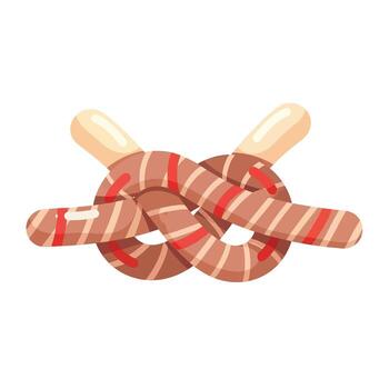 Thick nautical ropes tied in a secure square knot, representing the rigging of a ship for a Columbus Day voyage. vector