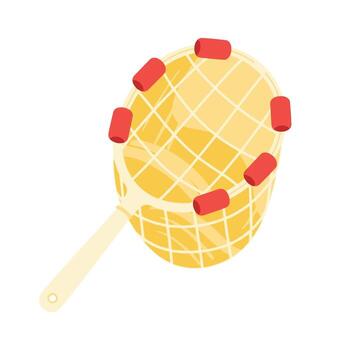 Golden ceremonial torch with a red netted flame, symbolizing enlightenment and discovery for a Columbus Day theme. vector